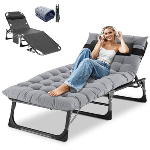 DoCred Heavy Duty Adjustable 5-Position Chaise Lounge Chair for Outdoor Sunbathing Beach Pool Lawn Camping