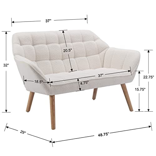 Guyou White Sherpa Wingback Loveseat for Small Spaces