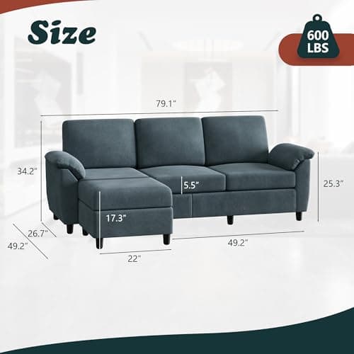 Vongrasig 79" L Shaped Gray Sectional Sofa with Removable Pillows Linen Fabric