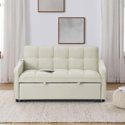 Modern Velvet Sleeper Sofa Couch with Type C, USB Port and Pull Out Bed