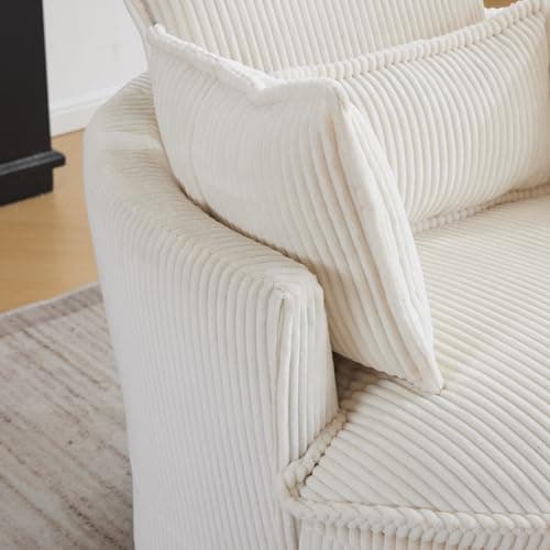 Karl Home Beige Corduroy 360 Degree Swivel Lounge Chair with 3 Pillows
