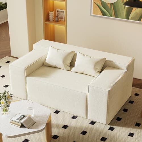 Modern Loveseat Sofa with Sleeper Function and Cat-Scratch Resistant Fabric, No Assembly Required - Beige Color