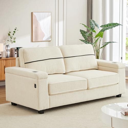 86.5 Comfy Sofa Couch with USB/Type-C Charging Port & Cup Holders