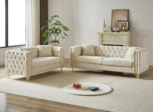 Chenille Loveseat Sofa - Comfy and Stylish for Living Room, Office, Apartment (Beige)