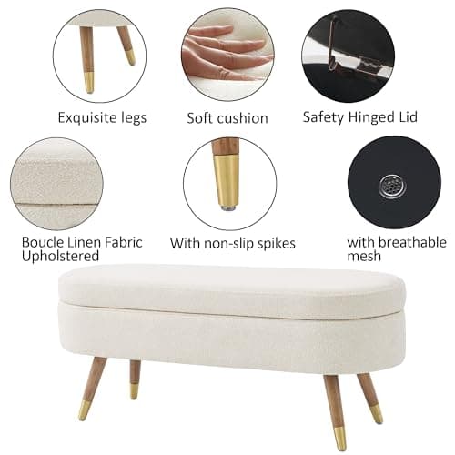 IAFIKE Beige Oval Storage Ottoman Bench with Golden Legs (43.5")