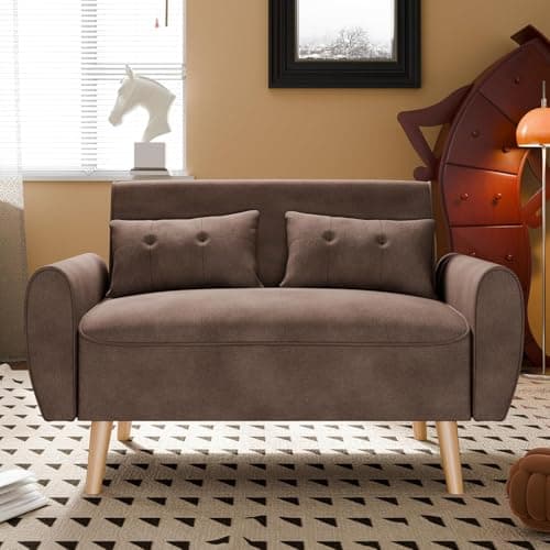 Vongrasig Dark Gray Mid Century Linen 47" Love Seat Sofa