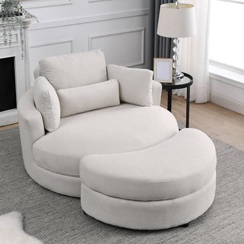 Oversized Swivel Accent Chair for Living Room Bedroom Hotel Office - Beige Boucle