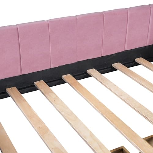 Velvet Daybed with Storage Drawers and Striped Headboard Design, Twin Size, Pink