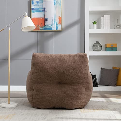 Ultra Soft Beanbag Chair, Teddy Fabric Sofa for Adults & Kids, Chocolate