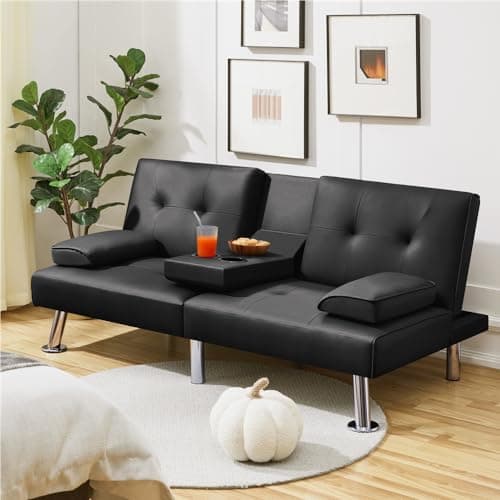 Yaheetech Adjustable Reversible Sofa Bed with Removable Armrests, Black