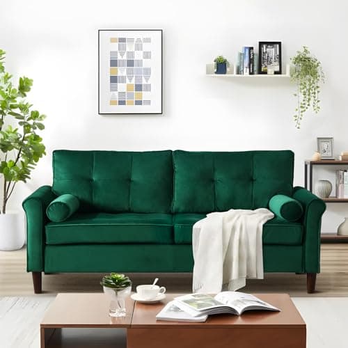 JEEOHEY 64 Inch Mid-Century Modern Green Velvet Love Seat Sofa Furniture