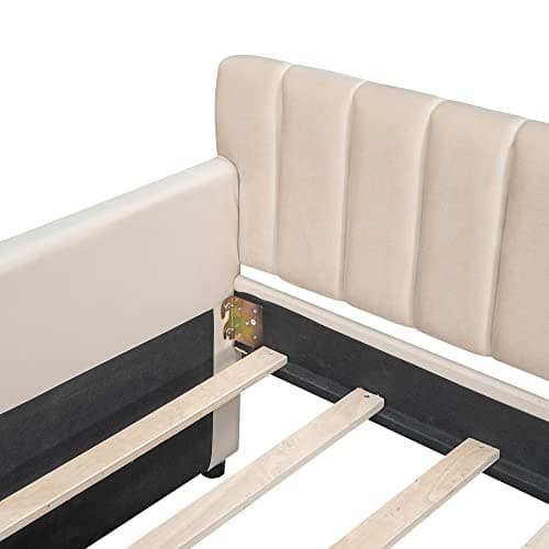 Upholstered Daybed with Storage Drawers, Velvet Sofa Bed Daybed (Twin Size, Beige)