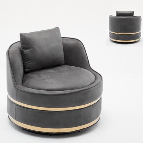 360° Swivel Faux Leather Chair, Plump Pillow Round Reading Lounge for Living Room & Bedroom, Easy Assembly
