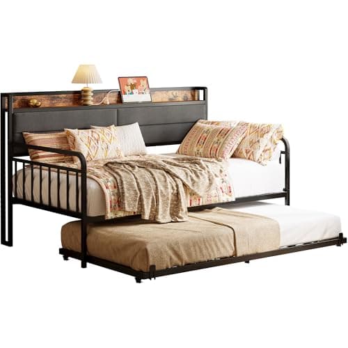 LIKIMIO Sturdy Metal Twin Daybed with Charging Station, Black