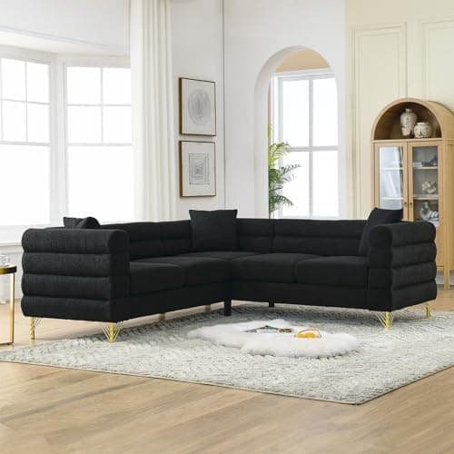 Oversize L Shaped Corner Sofa Couch in Teddy Bouclé Cloud Fabric