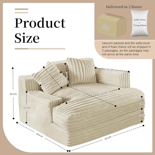 Oversized Chaise Lounge Sofa Bed, 48" Upholstered with 2 Throw Pillows