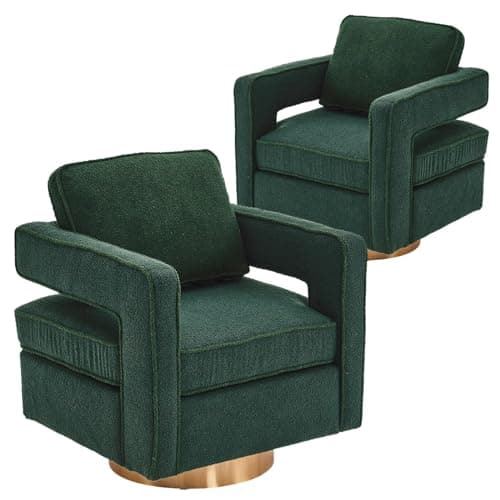 ODUWA Modern Round Boucle Swivel Chair Set of 2, Black Base, Living Room Nursery Comfortable