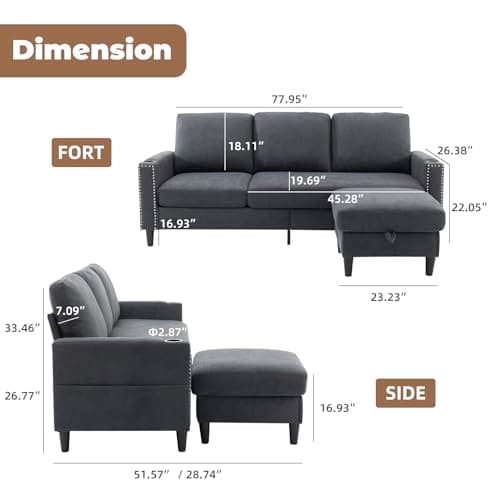 Convertible Sectional L-Shaped Couch for Small Living Spaces