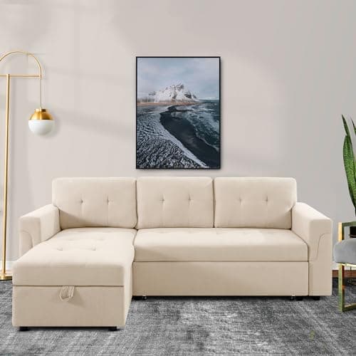 Naomi Home Dark Gray/Air Leather Sleeper Sectional Sofa Bed & Chaise - Tranquil Comfort