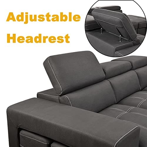 THSUPER Charcoal Grey 104" L-Shaped Sectional Sleeper Sofa with Storage Ottoman