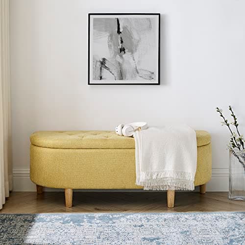 Set of 2 Storage Ottoman with Tufted Upholstery- Gray and Yellow