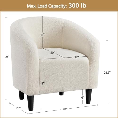 Yaheetech Furry Accent Barrel Chairs Set of 2 - Soft Padded Armrests, Ivory