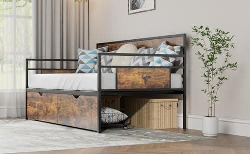 Tatub Twin Daybed with Drawers, Rustic Brown Sofa Bed Storage Frame