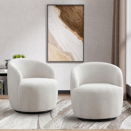 Ivory Modern Boucle Swivel Accent Chair for Living Room and Bedroom