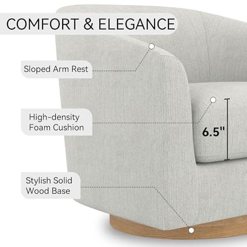 Ivory White Swivel Accent Chair with Solid Wood Base - For Bedroom, Reading, or Waiting Room