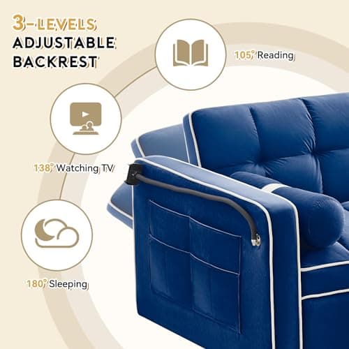 Convertible Sleeper Sofa with Adjustable Backrest & Phone Holder