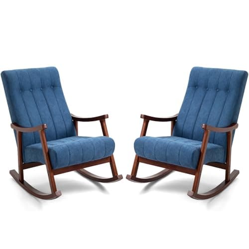 AVAWING Light Grey Fabric Upholstered Rocking Chair, Modern Living Room Armchair