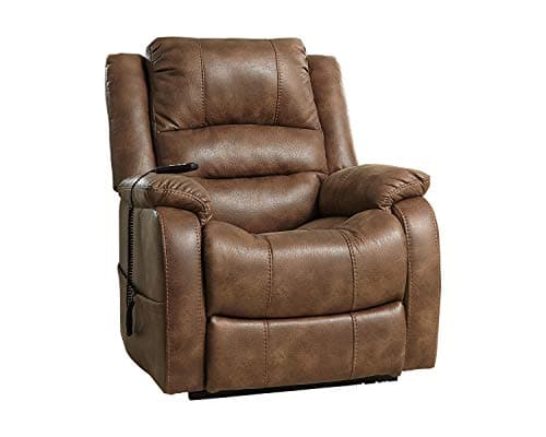 Signature Design by Ashley Brown Faux Leather Electric Power Lift Recliner for Elderly