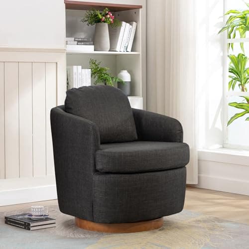 Swivel Barrel Chair with Linen Fabric Upholstery