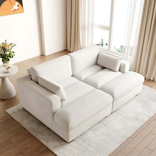 Oversized Beige Corduroy Chaise Lounge for Bedroom & Living Room (Left Arm)