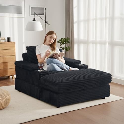 Modern Black Chaise Lounge with Ottoman and Cup Holder
