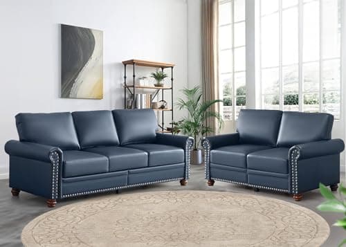 Modern faux leather sofa set with storage, deep seat - Burgundy