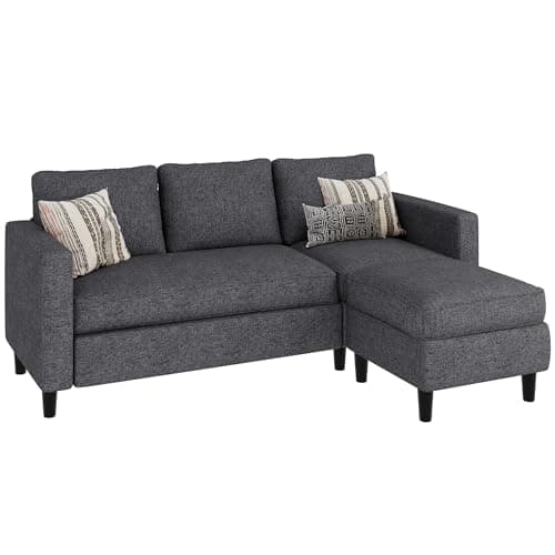 JAMFLY Dark Grey L-Shaped Sectional Sofa with Ottoman for Small Spaces