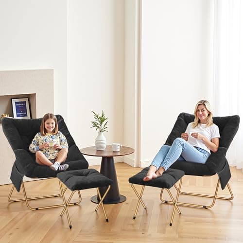 Black X-Large Soft Faux Fur Lounge Chair for Living & Bedroom