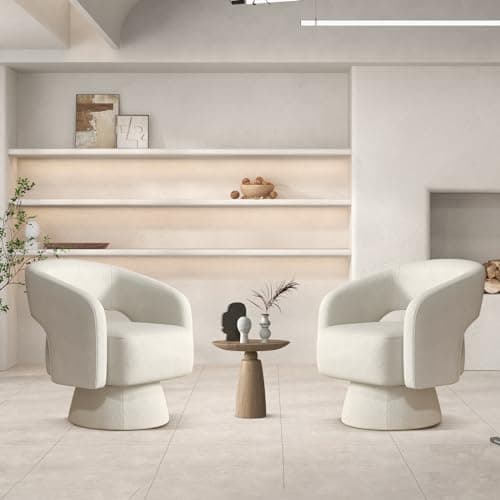 ANJ Beige 360 Swivel Velvet Barrel Chairs, Modern Luxury Living Room Sets