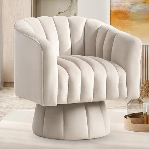 Beige Velvet Mid-Century 360° Swivel Armchair for Living Room