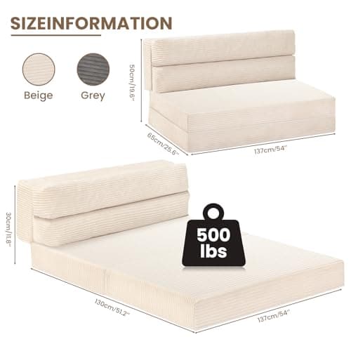 Beige 2-in-1 Folding Sofa Bed & Pull-Out Chair Bed, Comfortable Living Room & Bedroom Essential