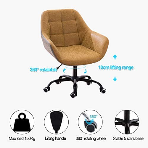 360 Degree Swivel PU Leather Desk Chair, Height Adjustable for Home Office and Living Room