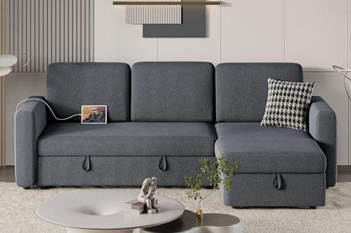 Yaheetech Dark Gray L-Shaped Couch Bed with Chaise & Storage