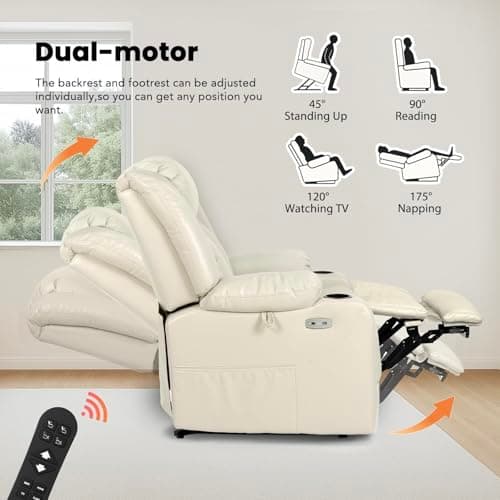 Heavy Duty Dual Motor Oversized Power Lift Recliner Chair for Elderly, Cream White
| 400lbs Capacity Leather Recliner with Massage and Heat for Elderly, Cream White
| Big and Tall Lay Flat Lift Chair with Cup Holders, Dual Motor Power Recliner for E