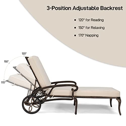 VINGLI Bronze Cast Aluminum Outdoor Chaise Lounge Chair with Cushion