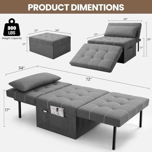SEJOV 4-in-1 Multi-Function Sofa Bed, Dark Gray