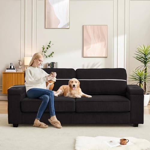 86.5 Comfy Sofa Couch with USB/Type-C Charging Port & Cup Holders