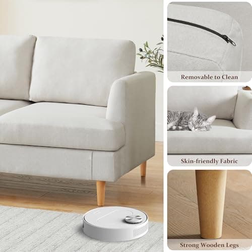 Beige Mid Century Love Seat Couch for Small Spaces