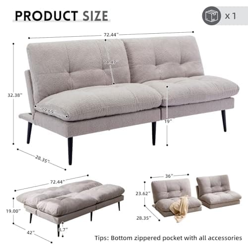 Modern Grey Splitback Futon Sofa Bed with Adjustable Backrest