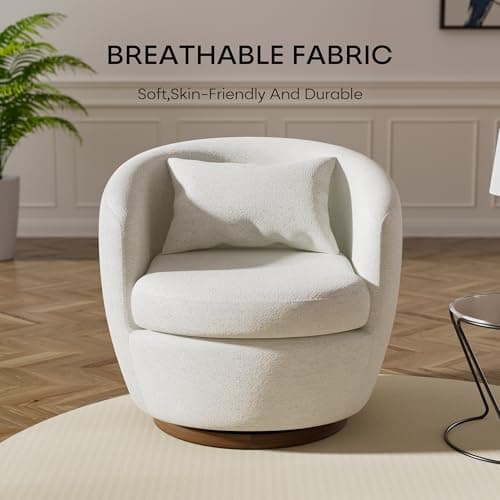 Boucle Swivel Barrel Chair, Modern Fabric 360 Degree Accent Chairs